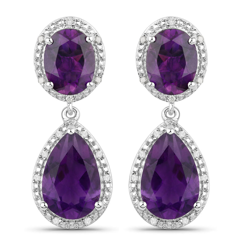 8.45 Carat Genuine Amethyst and White Diamond .925 Sterling Silver Earrings