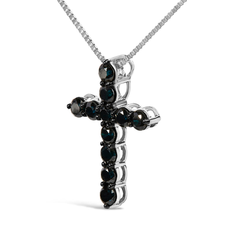 .925 Sterling Silver and Black Rhodium 1.0 Cttw Black Diamond Cross Pendant Necklace (Black Color, I2-I3 Clarity) - 18" Inches