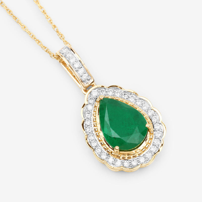 IGI Certified 2.42 Carat Genuine Zambian Emerald and White Diamond 14K Yellow Gold Pendant