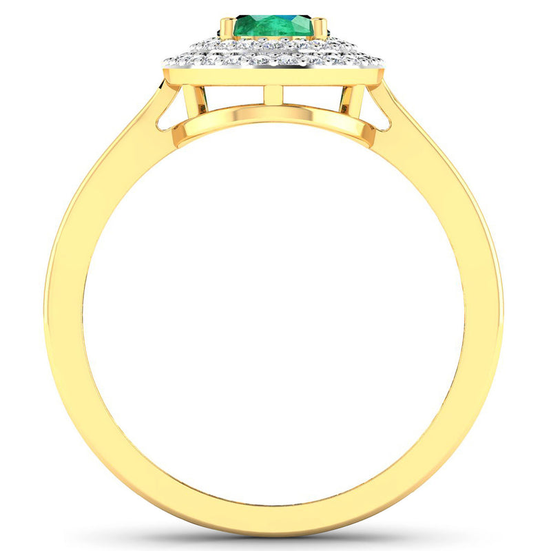 0.88 Carat Genuine Zambian Emerald  and White Diamond 14K Yellow Gold Ring