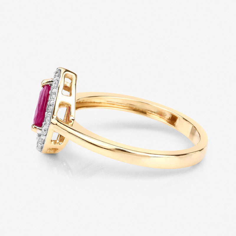 0.92 Carat Genuine Ruby and White Diamond 14K Yellow Gold Ring