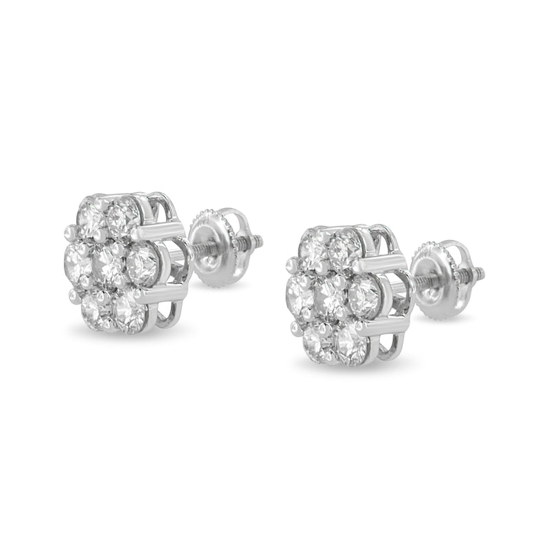 14K White Gold 3.0 Cttw Lab Grown Diamond Floral Cluster Stud Earring (F-G Color, VS2-SI1 Clarity)