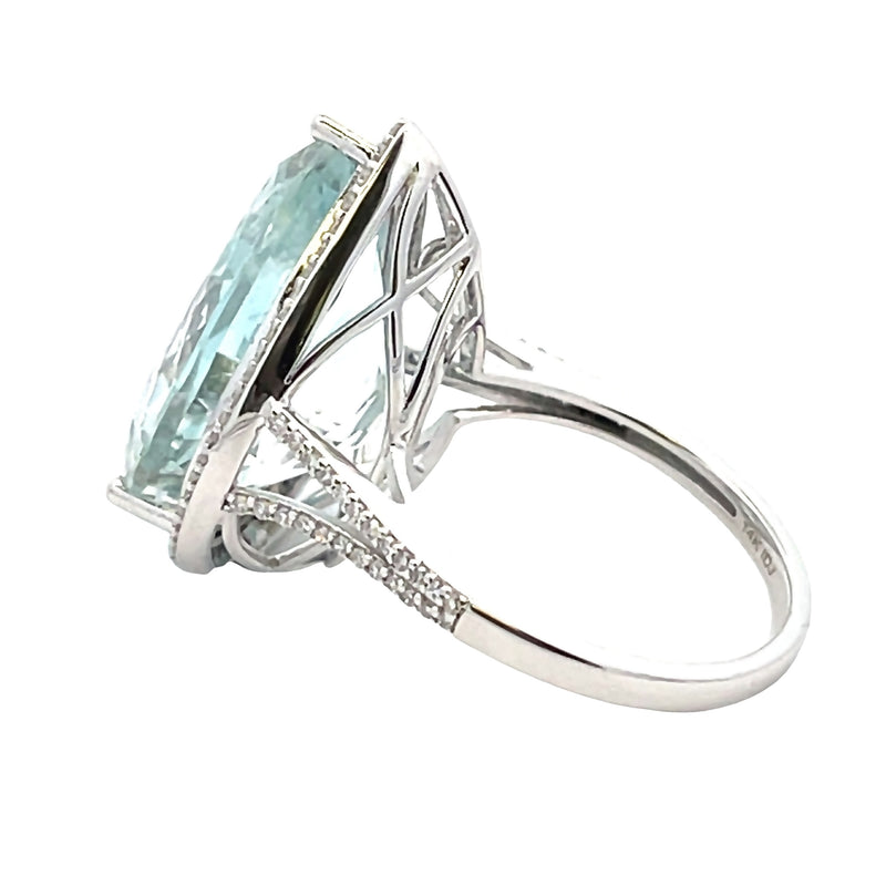 Genuine 17.72ct Blue Topaz Diamond Ring 14KT White Gold