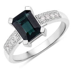 1.91 Carat Genuine Green Tourmaline and White Diamond 14K White Gold Ring