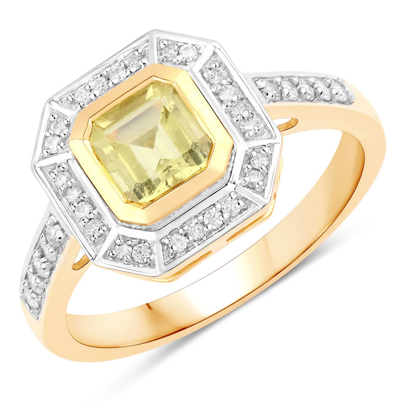 0.84 Carat Genuine Yellow Sapphire and White Diamond 14K Yellow Gold Ring