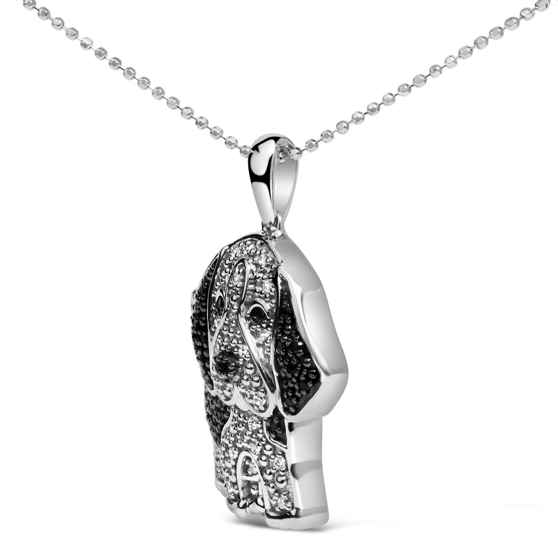 .925 Sterling Silver 1/4 Cttw White and Black Diamond Basset Hound Dog Pendant Necklace 18 inch (I-J Color, I2-I3 Clarity)