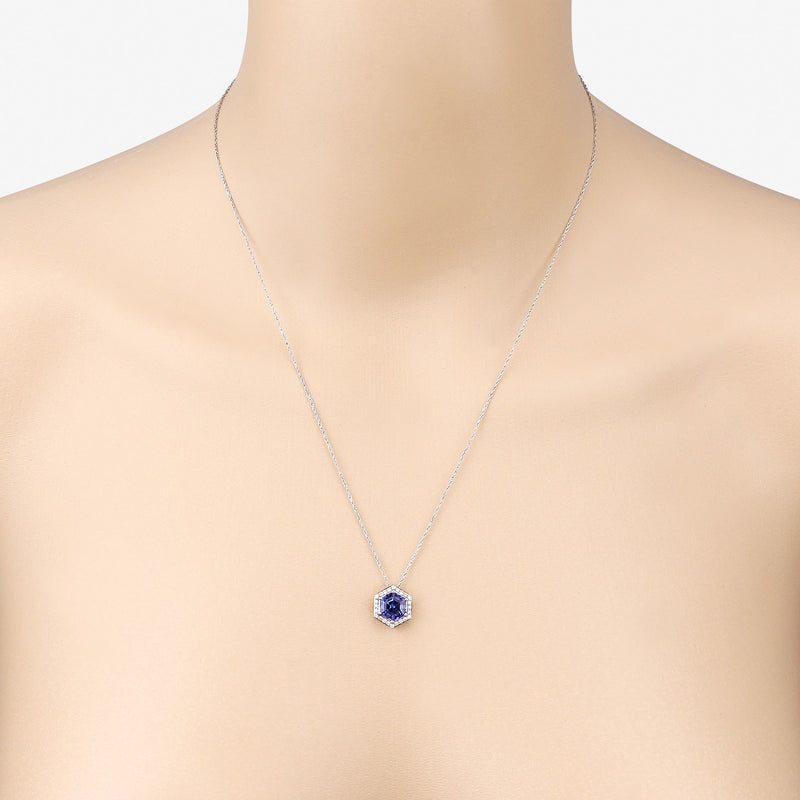 2.34 Carat Genuine Tanzanite and White Diamond 14K White Gold Pendant