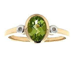 Natural 1.04ct Peridot Diamond Ring 10KT Yellow Gold