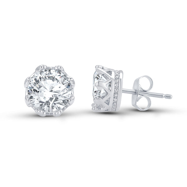 Cubic Zirconia Silvertone Stud Earrings