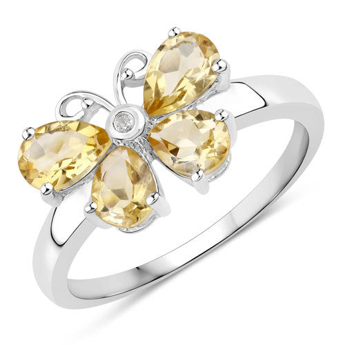 1.35 Carat Genuine Citrine and Created White Sapphire .925 Sterling Silver Ring