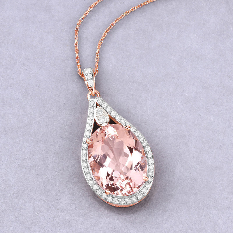 9.31 Carat Genuine Morganite and White Diamond 14K Rose Gold Pendant