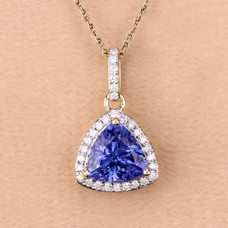 1.80 Carat Genuine Tanzanite and White Diamond 14K Yellow Gold Pendant