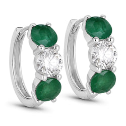 2.72 Carat Genuine Emerald and Lab Grown Diamond 14K White Gold Earrings