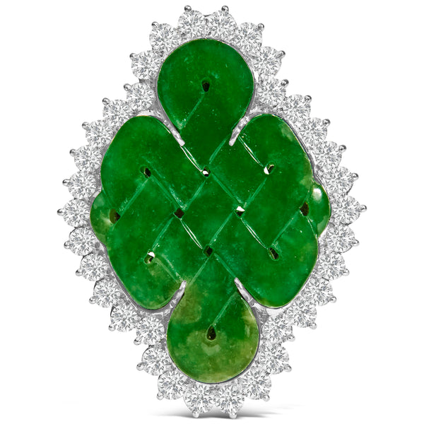 18K White Gold 2.00 Cttw Diamond Halo and Jade Shield Brooch Pin and Pendant (G-H Color, VS1-VS2 Clarity) CHAIN NOT INCLUDED