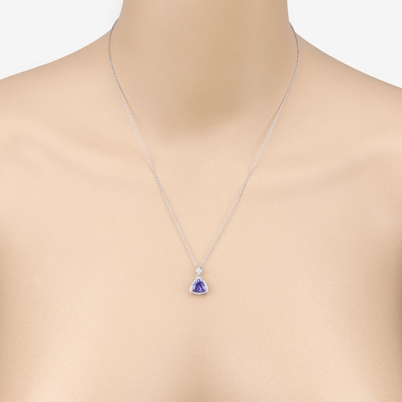 1.71 Carat Genuine Tanzanite and White Diamond 14K White Gold Pendant