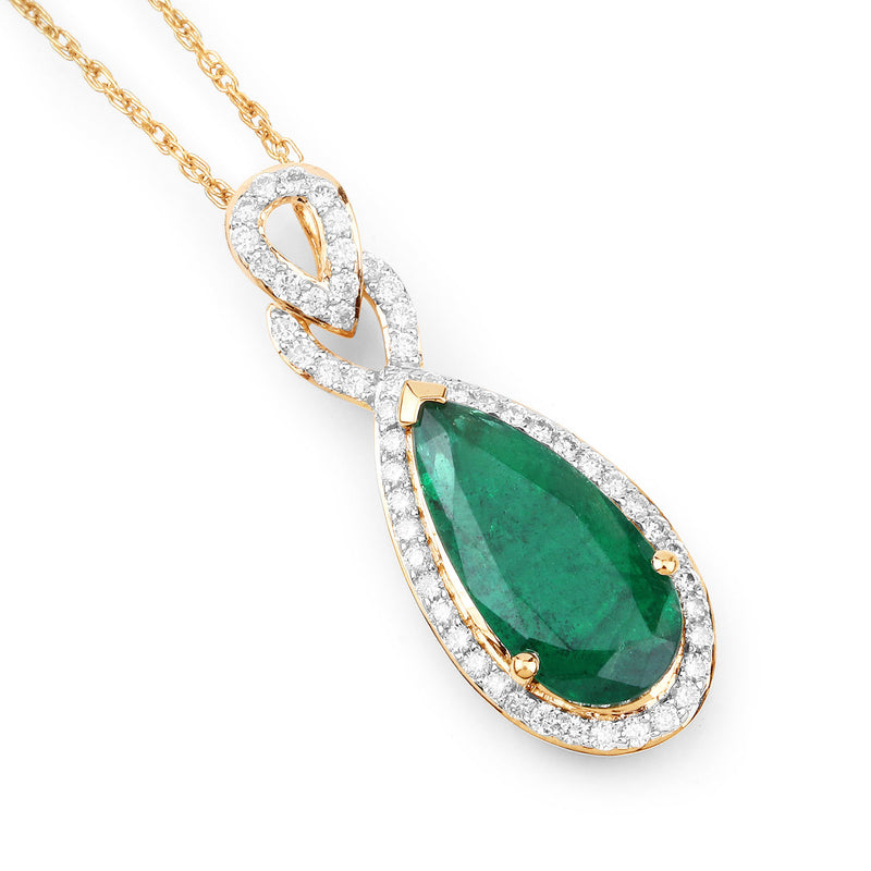 IGI Certified 1.90 Carat Genuine Zambian Emerald and White Diamond 14K Yellow Gold Pendant