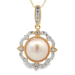 .20ct Pearl Diamond Fashion Pendants 14KT Yellow Gold