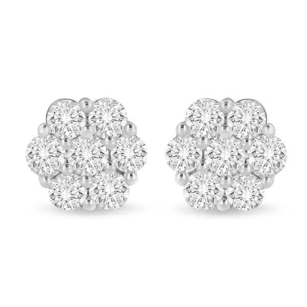 14K White Gold 3.0 Cttw Lab Grown Diamond Floral Cluster Stud Earring (F-G Color, VS2-SI1 Clarity)