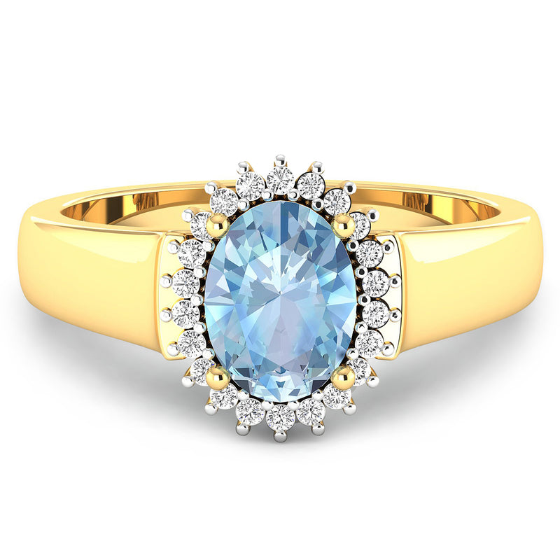 1.16 Carat Genuine Aquamarine and White Diamond 14K Yellow Gold Ring