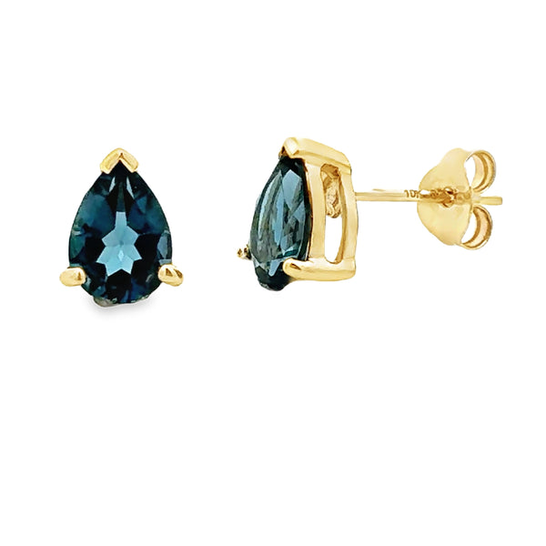 1.50ct London Blue Topaz Stud Earrings 10KT Yellow Gold