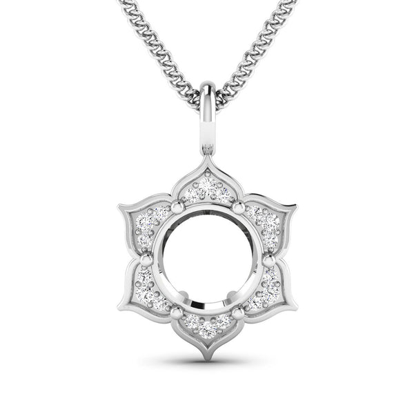 0.14 Carat Genuine White Diamond 14K White Gold Semi Mount Pendant - holds 8.00mm Round Gemstone