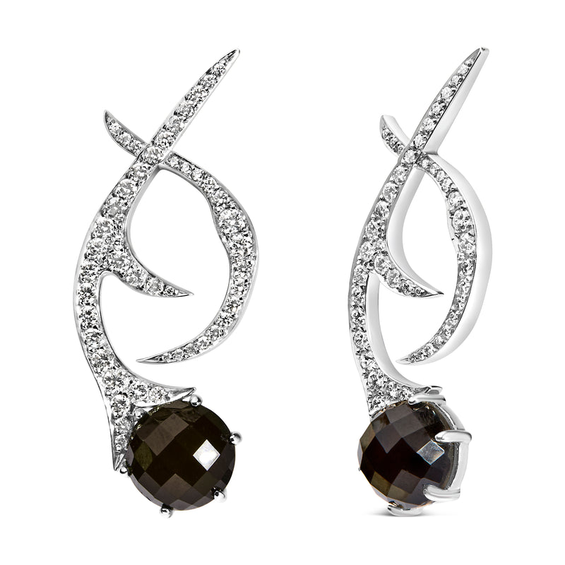 18K White Gold Earrings 1 3/5 Cttw Diamonds and Cabochon Cut Black Shell Swirl Drop Earrings (F-G Color, VS1-VS2 Clarity)