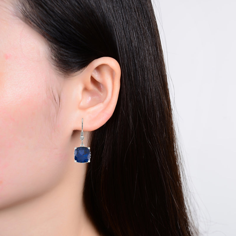 Sterling Silver with Blue Sapphire Dangle Earrings