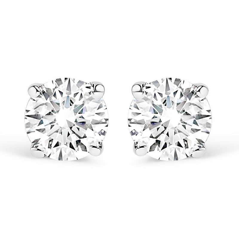 IGI Certified 14K White Gold 1.0 Cttw 4-Prong Set Brilliant Round-Cut Solitaire Natural Diamond Push Back Stud Earrings (G-H Color, I1-I2 Clarity)