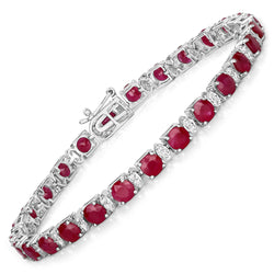 8.69 Carat Genuine Ruby and White Diamond 14K White Gold Bracelet