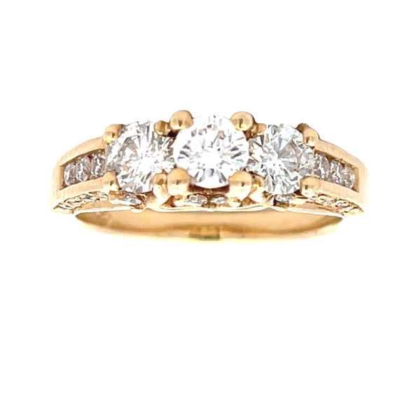 Genuine 1.00ct Diamond 3 Stone Ring 14KT Yellow Gold