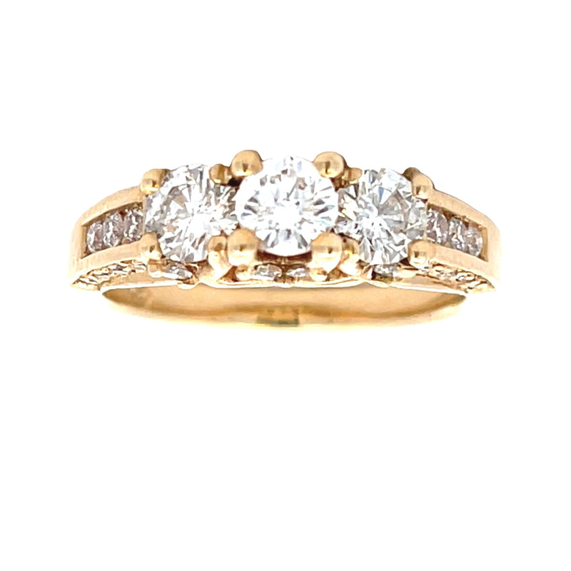 Genuine 1.00ct Diamond 3 Stone Ring 14KT Yellow Gold