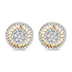 10K Yellow Gold 1.00 Cttw Diamond Halo Radiant Sunburst Stud Earrings (I-J Color, I2-I3 Clarity)