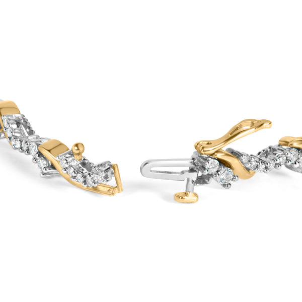 10K Yellow and White Gold 2.00 Cttw Diamond "S" Link 7" Bracelet (H-I Color, I2-I3 Clarity)