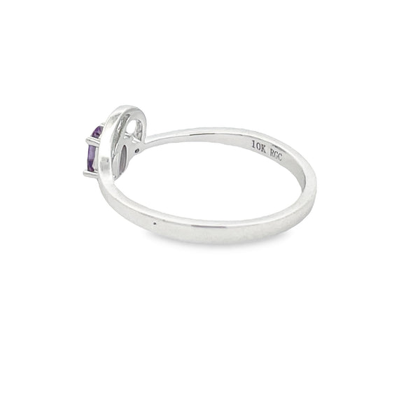 Natural .02ct Amethyst Diamond Ring 10KT White Gold