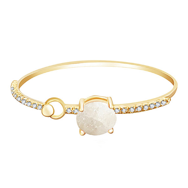 Gold-Tone Bangle Bracelet with 10mm White Opal and Cubic Zirconia