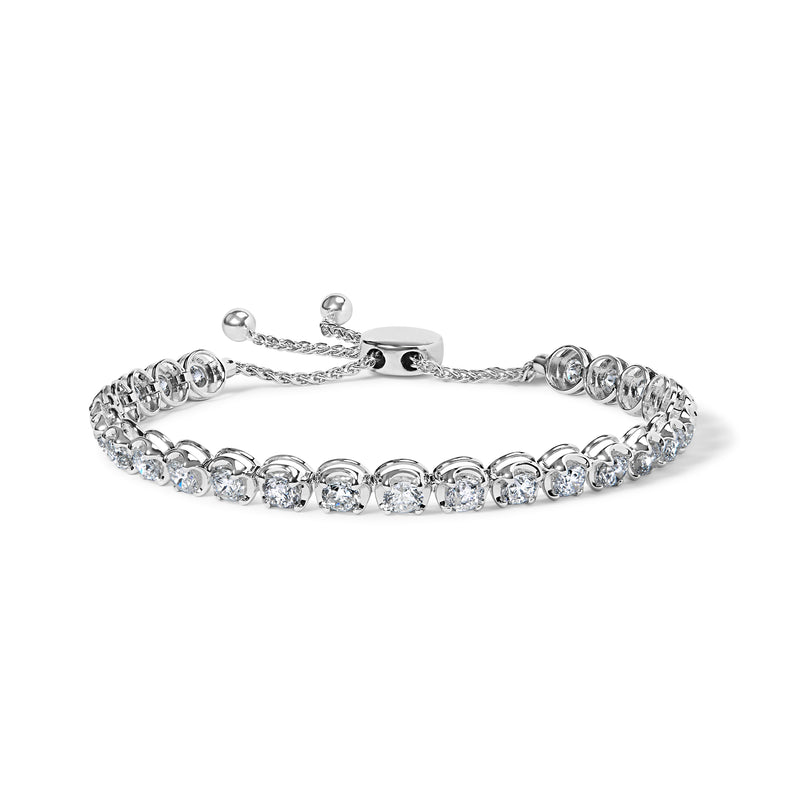 14K White Gold 6.00 Cttw Diamond 4”-10” Adjustable Bolo Tennis Bracelet (I-J Color, I1-I2 Clarity)