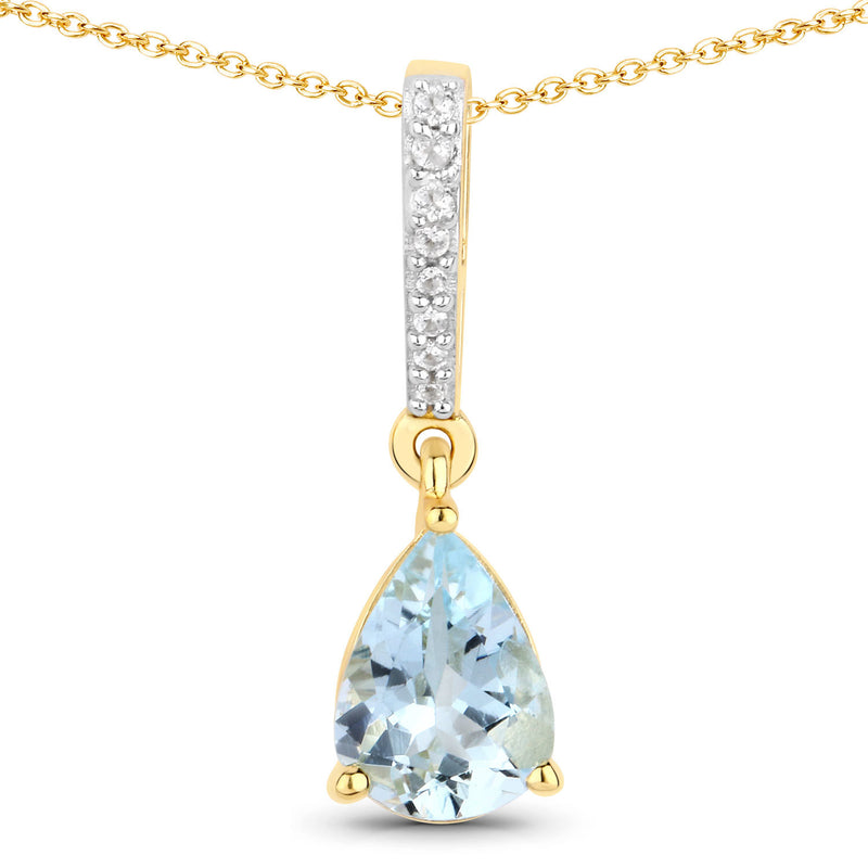 0.87 Carat Genuine Aquamarine and White Topaz .925 Sterling Silver Pendant