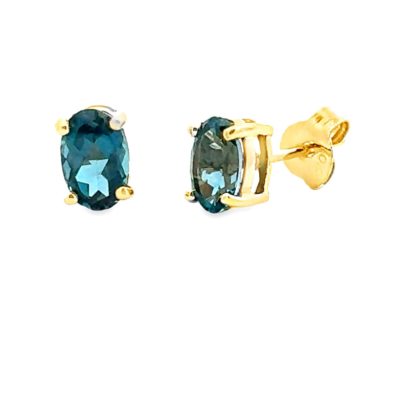 1.03ct London Blue Topaz Stud Earrings 10KT Yellow Gold