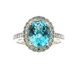 Natural 2.40ct Blue Topaz Diamond Ring 14KT White Gold