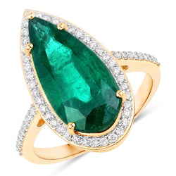 IGI Certified 5.00 Carat Genuine Zambian Emerald and White Diamond 14K Yellow Gold Ring