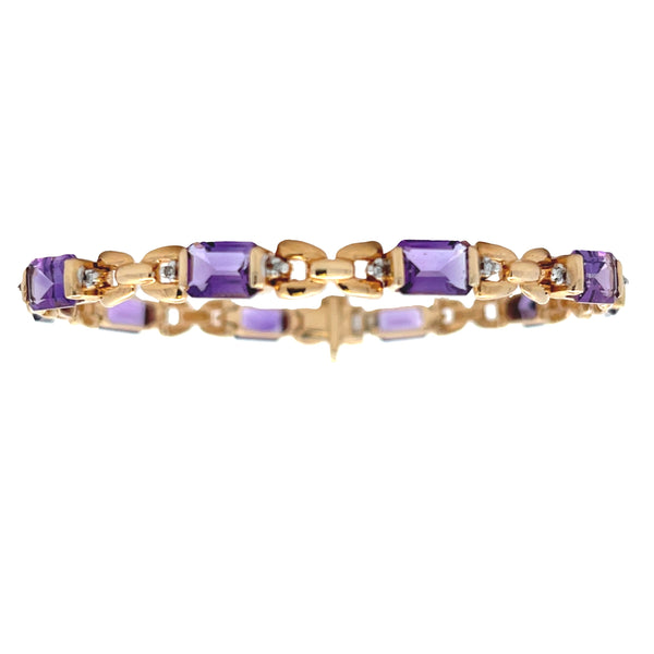 Amethyst Diamond Tennis Bracelet 14KT Yellow Gold