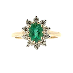 Genuine 1.13ct Emerald Diamond Ring 14KT Yellow Gold