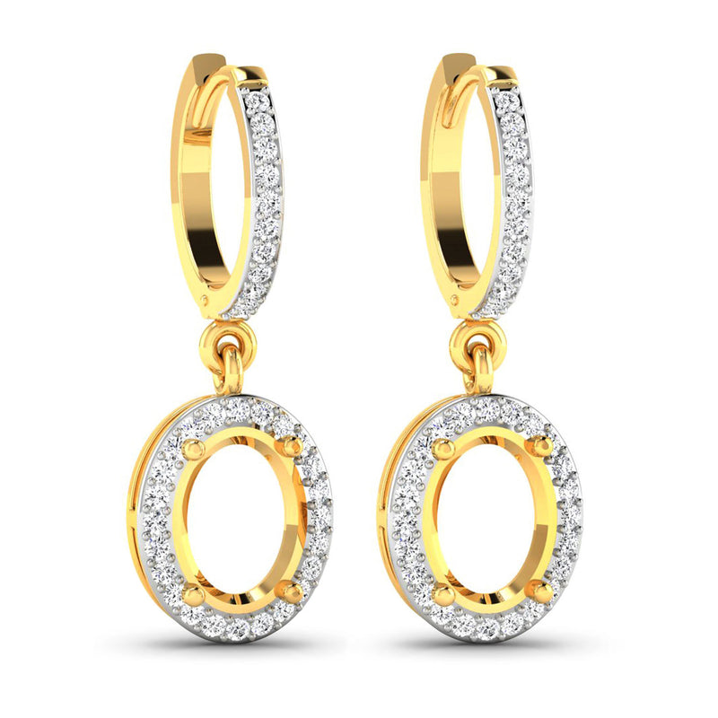 0.32 Carat Genuine White Diamond 14K Yellow Gold Semi Mount Earrings - holds 8x6mm Oval Gemstones