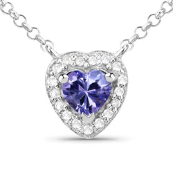 0.55 Carat Genuine Tanzanite and White Topaz .925 Sterling Silver Necklace