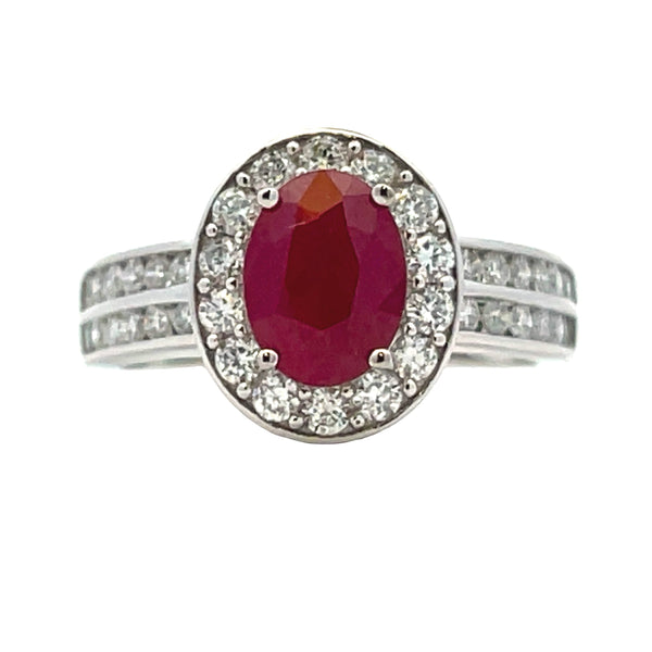 Genuine 2.19ct Ruby Diamond Ring 14KT White Gold