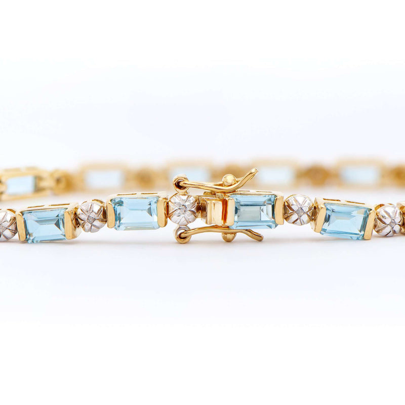 11.3 ctw Blue Topaz & Diamonds 18K Gold Plated Designer Bracelet 7.3 in