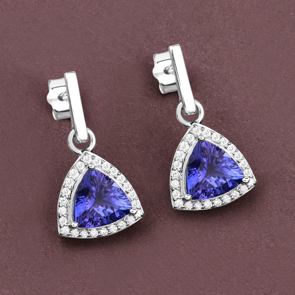 3.86 Carat Genuine Tanzanite and White Diamond 14K White Gold Earrings