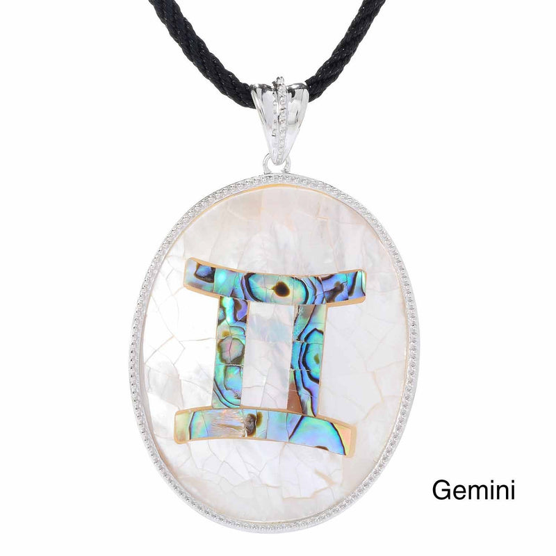 Gemini Zodiac Pendant Necklace with River Shell, Abalone, and Sterling Silver