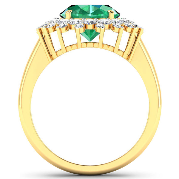 3.99 Carat Genuine Zambian Emerald and White Diamond 14K Yellow Gold Ring