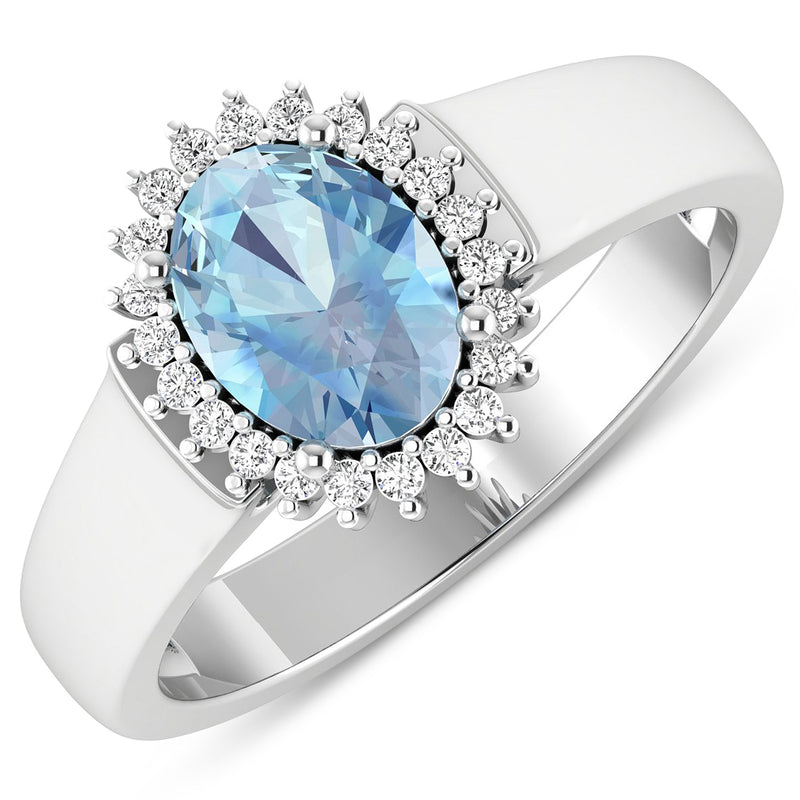 1.16 Carat Genuine Aquamarine and White Diamond 14K White Gold Ring